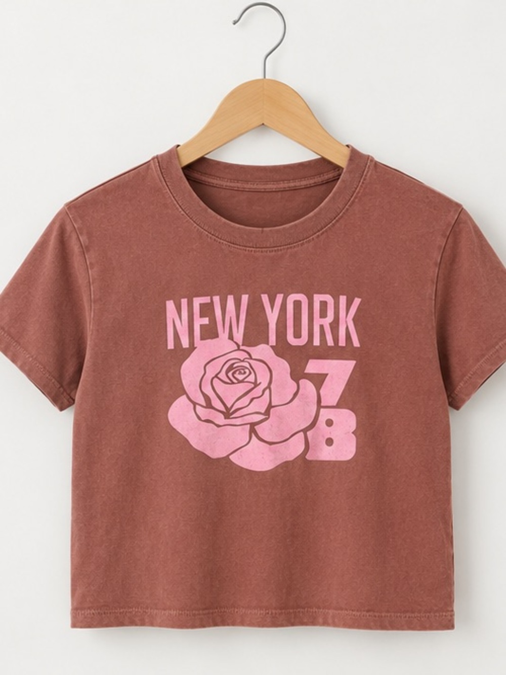 New York Rose Graphic crop Tee - Dusty Rose/Pink